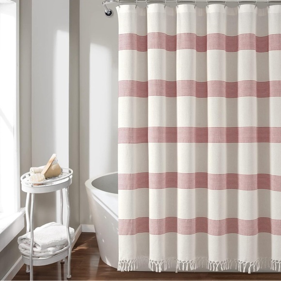 Other - NWT LushDecor Tucker Stripe Yarn Dyed Cotton Knotted Tassel Shower Curtain,